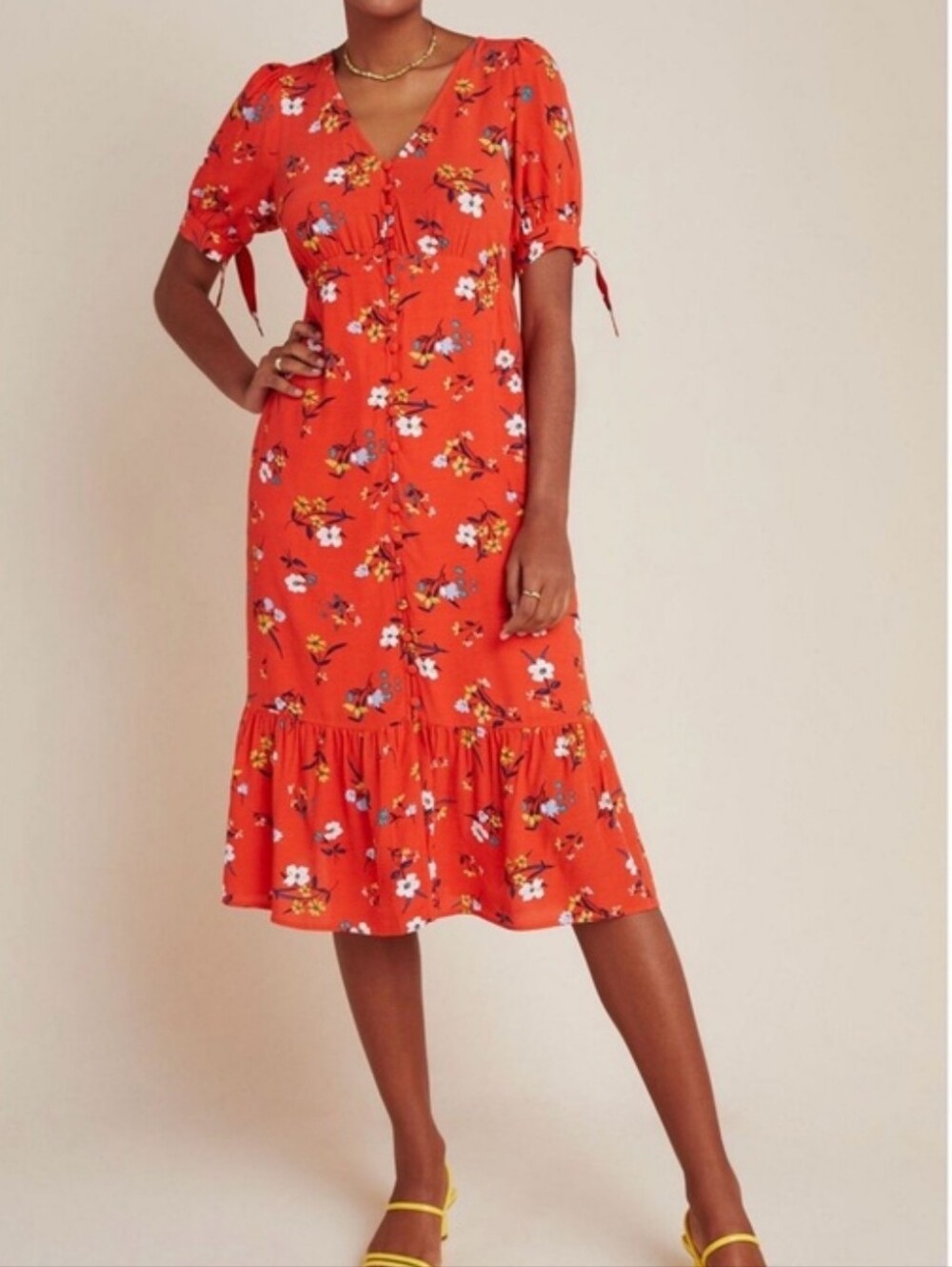 Maeve Eudora Red Floral Dress with Tie Detail - Picture 2 of 7